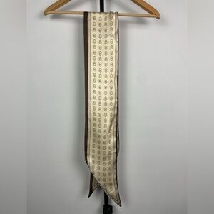 Brown Cream Thin Ribbon Printed Angled Hem Rectangle Scarf‎
